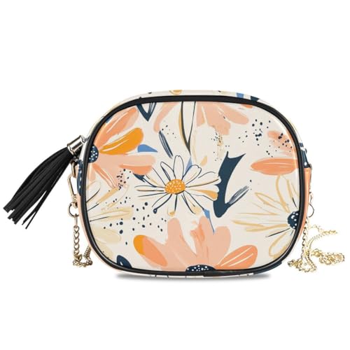 ALAZA Women's Abstract Boho Daisy PU Leather Crossbody Bag Shoulder Purse with Tassel
