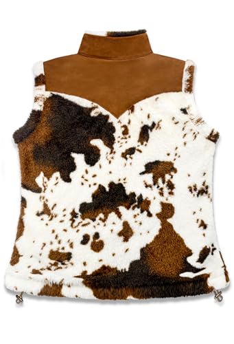 Women's Fuzzy Cow Print Vest Cozy Lightweight Sherpa Fleece Vest for Women Sleeveless Outerwear with Pockets2