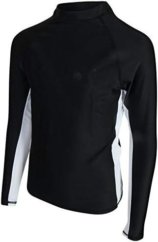 Ingear Swim Boy's Long Sleeve Color Block Rash Guard UPF 50+ Shirt, White/Navy, X-Small / 4-5