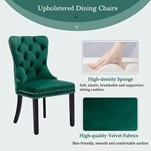 image for AADEN Velvet Fabric Dining Chairs Luxury Tufted Back with Nailed Trim 