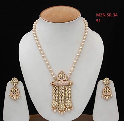 Pink Kundan joya tradicional con rubíes y cuentas de perla sobre cobre 2