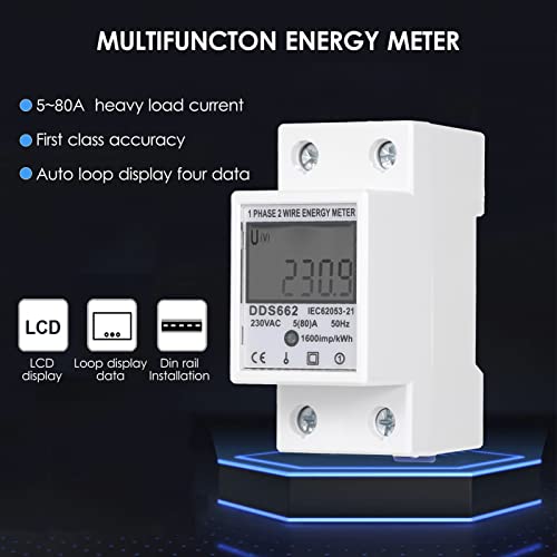 Tomshin Medidor de energia monofásica AC 230V sem luz de fundo DDS662