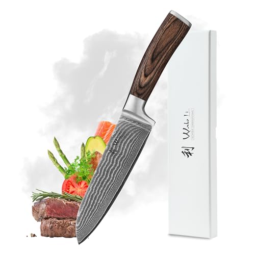 Wakoli EDIB Santoku Messer aus echtem Damaststahl (VG10 Kern) mit 17cm Klinge – Scharfes Damast Küchenmesser und präzises Kochmesser für alle...