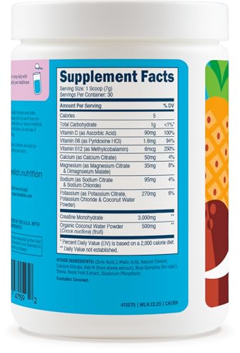 Image of Wellah Creatine + Electrolytes Powder (Blue Hawaii) 30 Servings - Hydration Drink Mix with 3g of Creatine Monohydrate