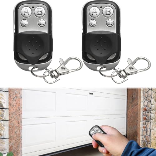 2Pcs 433MHz Garage Door Remote Control Key Fob, Universal Automatic Gate Remote Control, Wireless Garage Door Opener with 4 Buttons Duplicate, Electric Gate Fob with Key Cover Slide