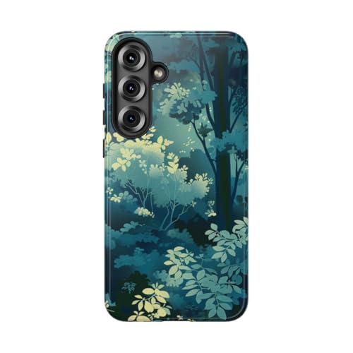 Coque Samsung S25 Plus motif feuillage vert forêt rigide brillante antichoc
