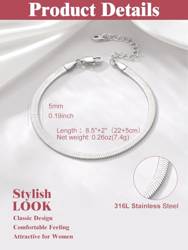 Image of FOCALOOK 14K Gold Plated Anklets for Women Waterproof Plus Size Ankle Bracelet 8.5-10.5 Inch Adjustable Mariner /Figaro /Flat Snake /Cuban Link Chain Anklet Jewelry for Summer Beach Holiday