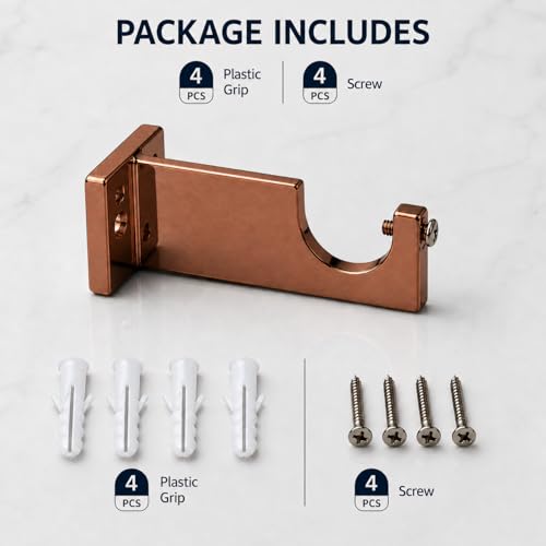 Image of Elite Aluminum Curtain Rod Brackets - Heavy-Duty Wall Mount Clamps for Curtain Rod Support for Door and Window Curtain Rods with Screw and Wall Plug - Pack of 2PCS (EliteCurve) (Rose Gold)