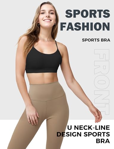Buauty Y Back Sports Bra for Women, Low Impact Padded Racerback Spaghetti Strap Bras, Womens Workout Yoga Gym Tops2