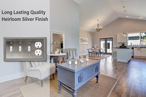 Image of Sunken Pearls Heavy Duty Decorative Wall Plate Switch Plate Outlet Cover (Triple Toggle /Single Duplex, Heirloom Silver)