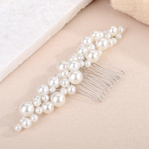 Peine para boda con perlas falsas y pedrería, accesorios para cabello de novia miniatura 2