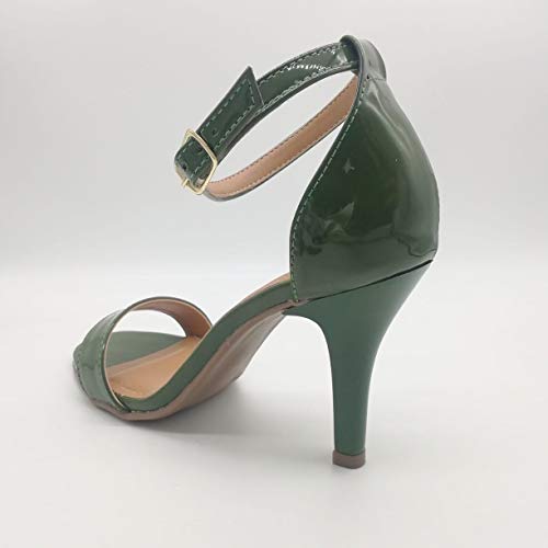 Sandália Sapatos Feminino Salto Alto Fino Conforto Macio Cor:Verniz Verde-FF;Tamanho:36