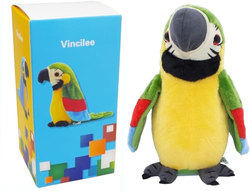 Vincilee Talking Parrot Repeat What You Say Mimicry Pet Toy Plush Interactive Toys Buddy Parrot for...
