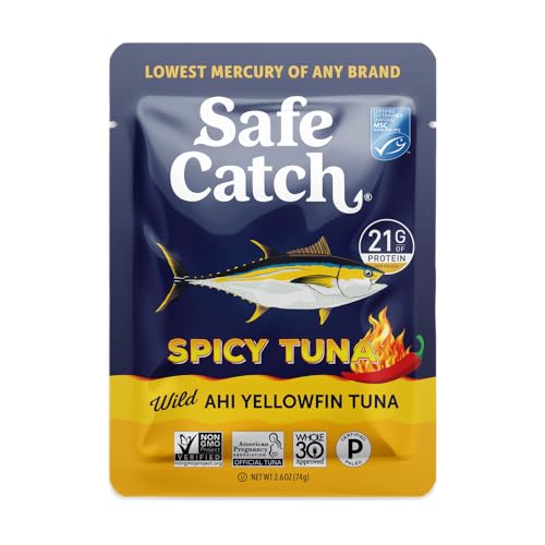 Safe Catch Spicy Wild Ahi Yellowfin Tuna Fish Pouch, Lowest Mercury, Lean Protein, Omega 3s, Non GMO, Paleo, Pack of 12 Pouches