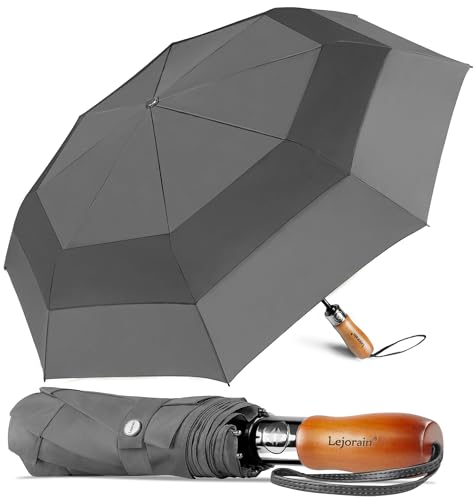 Parapluie de golf double auvent Lejorain contre la pluie, robuste pliant gris