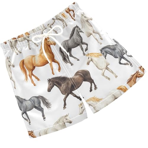 Pigsaly Boys' Swim Board Shorts Watercolor Funny Black Brown Horses Boy's Swim Trunks Kids Swimwear 2T