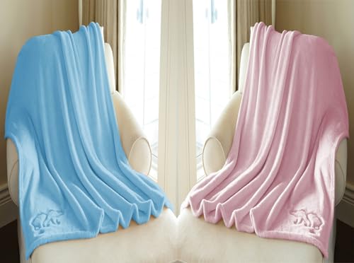 Image of Amazon Brand - Umi Super Soft Single Layered Flannel Baby Blanket - Pink & Aqua | Cozy & Breathable | Warm, Soft, and Comfortable | Perfect for Newborns | Unisex Design for Boys & Girls (Pack of 2)