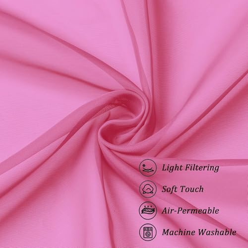 Image of Chyhomenyc Sheer Curtains 108 Inch Length 2 Panels Set, Extra Long Light Filtering Solid Voile Window Drapes for Living Room Bedroom, 42Wx108L, 9FT Length, Set of 2, Hot Pink