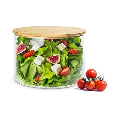 Sendez Salatschale mit Holzdeckel 20cm Glasschale Schale Schüssel Glasdose Salatschüssel Snackschale Schälchen Obstschale Cover
