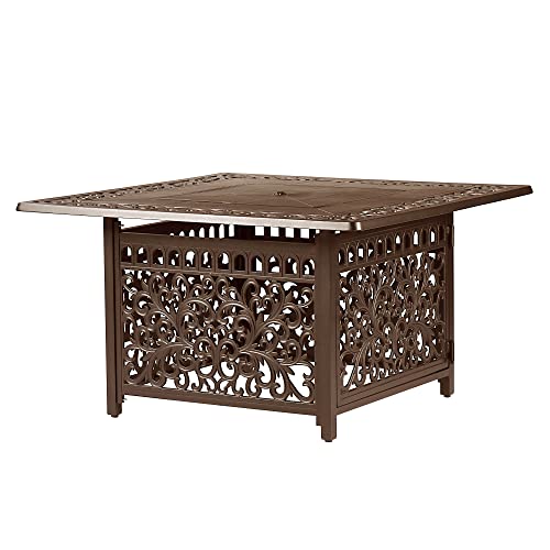 Image of Square 42 in. x 42 in. Aluminum Propane Fire Pit Table with Glass Beads, Two Covers, Lid, 57,000 BTUs in Brown Finish