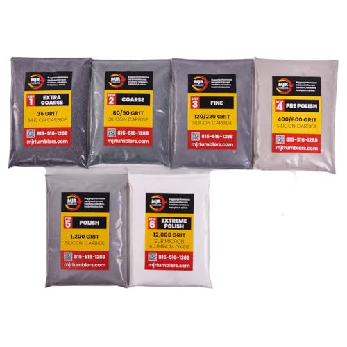 6 Stage Refill Grit Kit with MJR Tumblers Premium Quality Extreme Polish 12,000 Grit Sub Micron Aluminum Oxide Polish, for All Rock Tumblers (for 25lb Barrel No Pellets)