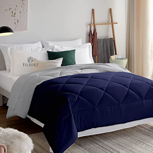 Image of Filbert Reversible Microfiber 250 GSM Diamond Stitch Double Bed Comforter Blanket for All Season Light Weight (90 inch x 100 inch Inches /228cm x 254cm) - Comforter Double Bed|Silver /Navy Blue