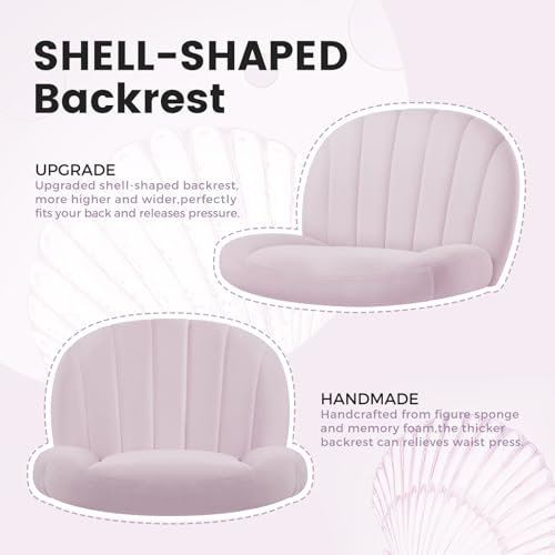 Armless Office Desk Chair No Wheels,Ergonomic Criss Cross Legged Computer Chair with Fabric Padded, Height Adjustable Wide Seat Vanity Chair,Mid Back Task Chair for Home, Bedroom (Pink)