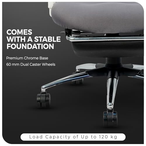 Image of CELLBELL Ergoglide FT Ergonomic Mesh Office Chair with Footrest Fixed Headrest Lumbar Armrests Synchro Tilt 3 Lock Class 3 Hydraulic Chrome Base 60mm Wheels High Back Work Chair (White)