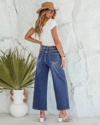 luvamia High Waisted Wide Leg Cropped Jeans for Women Vintage Blue Size L — view 3