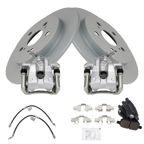 Image of TRQ Rear Brake Pad and Rotor Set Ceramic Coated Rotors Calipers Compatible with 2009-2010 Pontiac Vibe 2009-2019 Toyota Corolla 2009-2011 Matrix