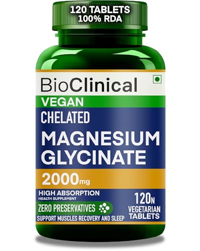 Image of BioClinical Magnesium Glycinate Supplement 2000mg 120 Veg Tablets -High Absorption Chelated Magnesium Supplement Supports in Muscle Recovery, Sleep & Nerve Health for Men & Women -Zero Preservatives