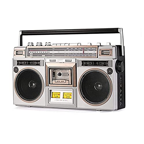 Boombox retro Bluetooth estilo años 80, altavoz estéreo incorporado con reproductor de casete Conector for auriculares Ranura USB/Msd Radio AM/FM/SW Estilo clásico de los años 80 con tecnología modern