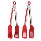 HIC Harold Import Co. 43734/2 Spring Action Slotted Flipper Cooking Tongs, 8 inch, Silver