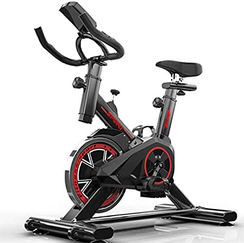 Bicicleta estática de interior - Entrenador de ciclismo estacionario con monitor de frecuencia cardíaca, volante, transmisión por correa, resistencia infinita, pantalla LCD para entrenamientos
