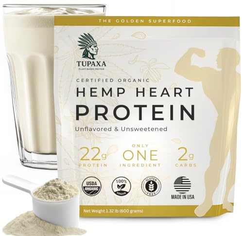 TUPAXA Organic Hemp Protein Powder for Women & Men - Unflavored Pure Natural - Plant Based Powder, Vegan, Gluten Free, Keto - Hemp Seed Powder Cold-Pressed 1.32lb (20 Servings (1.32 lb), Unflavored)