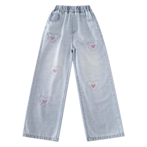 Teen Girls Wide Leg Jeans Flowers Embroidered Coquette Denim Pants with Pocket Elastic High Waist Streetwear Casual Trousers2