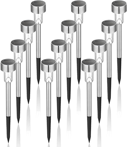 GIGALUMI Outdoor Waterproof Solar Garden Lights, 12 Pack Cold White