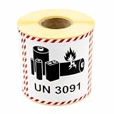 MD Labels 500 pegatinas de transporte UN 3091 para baterías de metal de litio - 100 x 100 mm - pegatinas de mercancías peligrosas - etiquetas para baterías de metal de litio