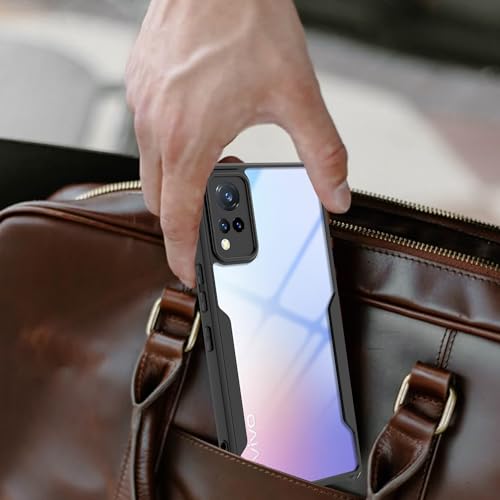 Image of A rtistque Clear Hard Transparent Acrylic Armor Back Cover Case for Vivo V21 4G / Vivo V21 5G | Shockproof TPU Edge Protection | Slim Protective Design | Vivo V21 Back Cover - Black