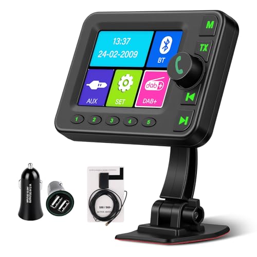 Roinvou Adattatore DAB/DAB+ Portatile per Auto con Display LCD 2,4 pollici, Vivavoce Bluetooth, Trasmettitore FM, AUX, Slot TF