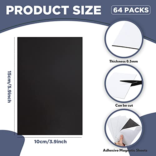 Image of Macarrie 4 x 6 Adhesive Magnetic Sheets with Adhesive Backing Cuttable Magnetic Paper Stickers Flexible Peel and Stick for Picture Crafts Die Storage Photos(64 Pcs)