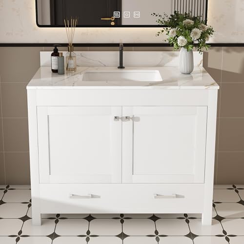 Montary 43" Artificial Marble Carrara Bathroom Vanity with Sink, Modern
