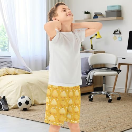 Boys Athletic Shorts with Pockets Yellow Fat Chick Running Basketball Shorts for Youth Elastic Waist Size 7-83