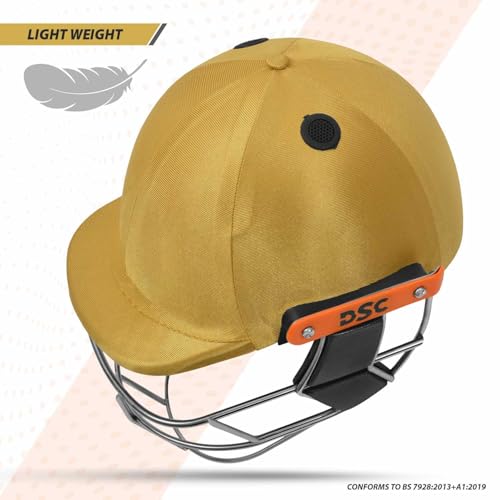 Image of DSC Empra Titanium BSI Approved Professional Cricket Helmet | BS7928 Certified Pro-Standard Hard Ball Helmet with Ultra-Light Titanium Grill & Advanced Shock Absorption | Color: Gold | Size: M