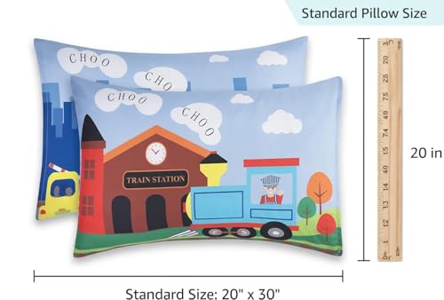 Image of Everyday Kids 2-Pack Standard Size Pillowcases fit Pillows 20 x 26 inch -100% Soft Breathable Microfiber - Perfect for Toddler Little Boy Twin /Full Size Bed - Train