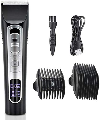 Portable Hair Clippers, Zuukoo Rechargeable Cordless Clippers Electric Haircut Kit Waterproof LED Display for Men Children and Family Use