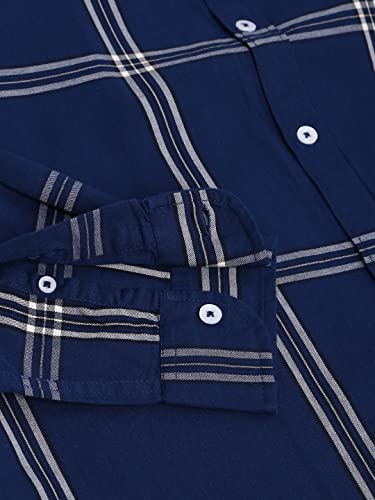 Image of Dennis Lingo Men's Plaid Blue Slim Fit Cotton Casual Shirt with Spread Collar & Full Sleeves
