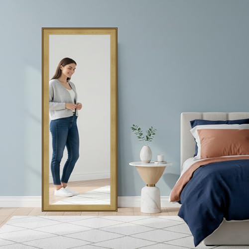 Image of Creative Arts n Frames 21 x 51 inch Full Length Dressing Chevel Long Fiber Wood Rectangular Framed HD Mirror Home Wall Living Room Decor Items (Smokey Oak with Gold Trim)