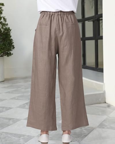 Women's 100% Linen Wide Leg Pants Summer Casual Cropped Palazzo Beach Pants Outfits 2025 Trendy4