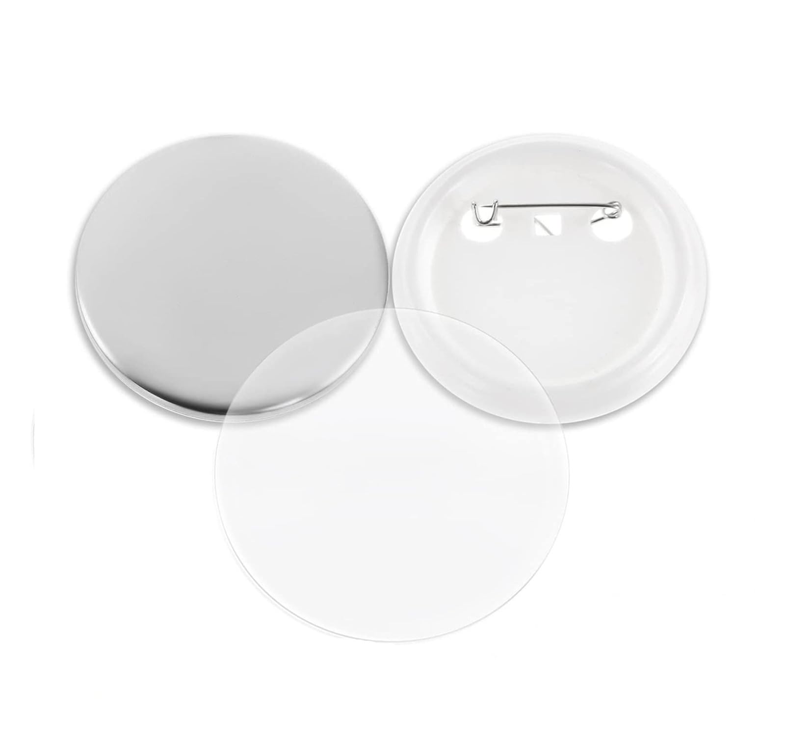 Lot de 100 pièces de badges vierges, 25 à 75 mm, en plastique/métal, for machine à presser, for badges à épingles DIY Compatible(Plastic Base 100Pcs,25MM)